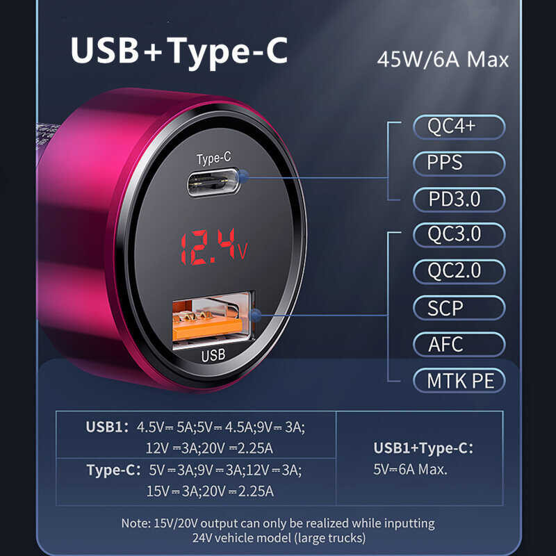 45W Baseus Car USB Type C Quick QC4.0 QC3.0 Fast PD Charger for iPhone Xiaomi Samsung Oppo Mobile P 