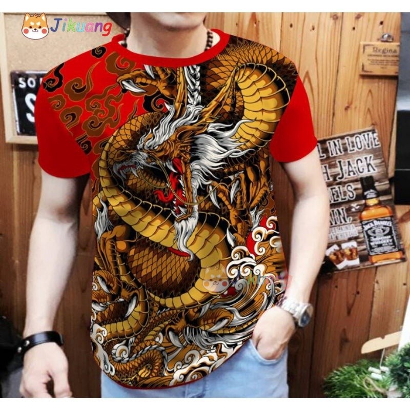 เสื้อยืดแขนสั้นระบายอากาศพิมพ์ลายมังกรแฟชั่นและส่วนบุคคลฤดูร้อนสําหรับผู้ชาย