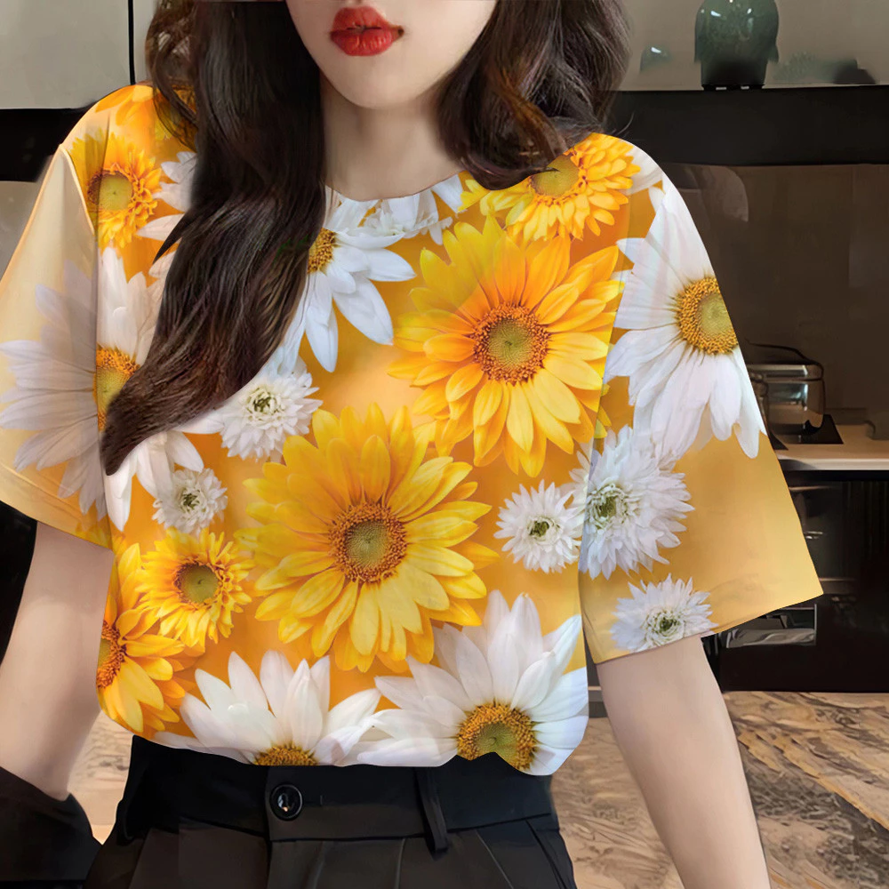 เสื้อยืดผู้หญิงลายดอกไม้แขนสั้น ทรงโอเวอร์ไซส์ รุ่น ส 15 thumbnail 7