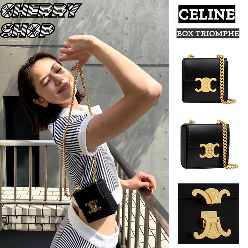♞ของใหม่แท้100%/เซลีน Celine BOX TRIOMPHE BAGกระเป๋า กล่อง สำหรับผู้หญิง กระเป๋าโซ่