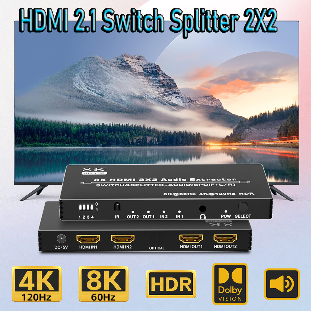 Hdmi 2.1 Splitter พร้อมเสียง 4K 120Hz HDMI 2.1 Audio extractor Splitter 8K 60Hz HDMI 2.1 Switch Spli