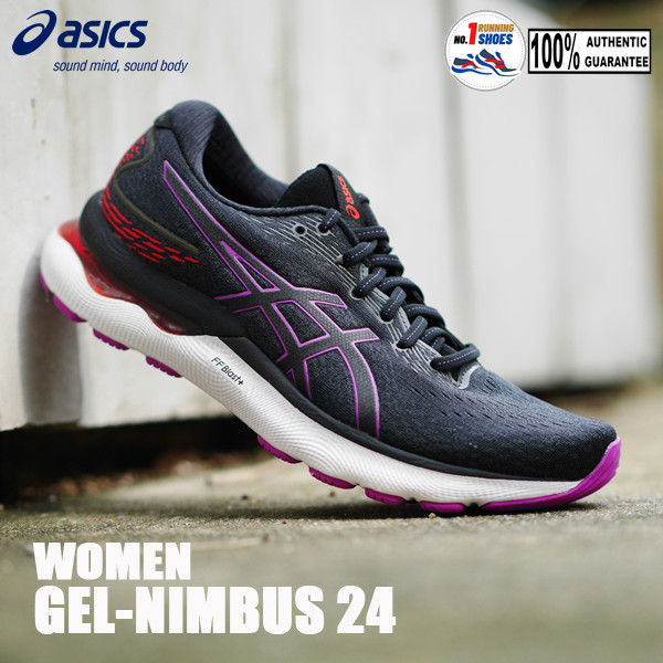 ♞,♘,♙[WIDE] Asics WOMEN รุ่น GEL Nimbus 24 1012B201-004 สี Black/ orchid มี FF Blast+ ดีสุด ของเเท้