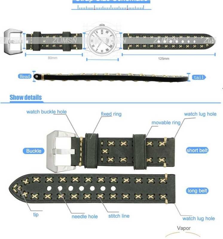 ZLIMSN ♩ Watchbs Italy Genuine Leather Watch Strap Belt Replacement 20Mm 22Mm 24Mm 26Mm Sier Brushe