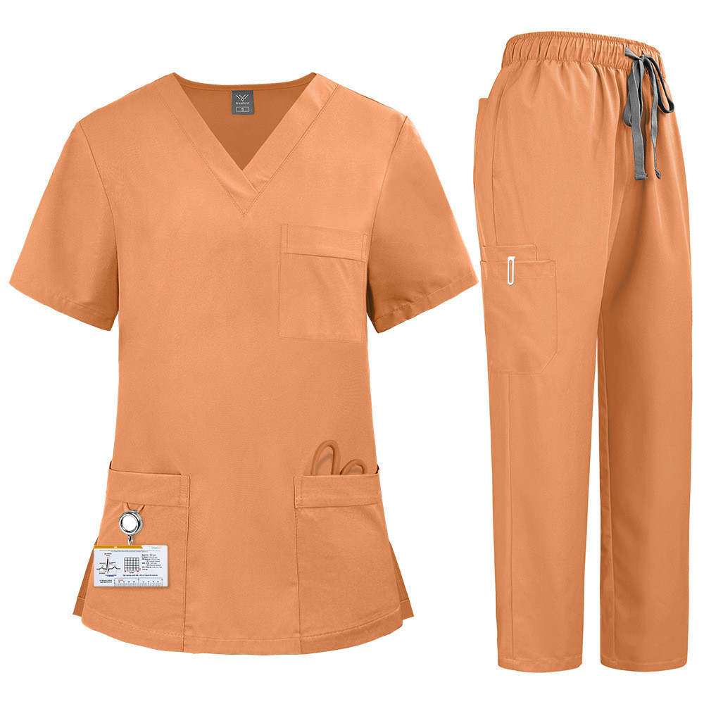 2025 สินค้าใหม่ NiaaHinn ผู้ชายผู้หญิง Unisex ยืด Anti-Wrinkle Breathable Matte ชุด, Matching Overalls White Doctor ชุดพยาบาล [แขนสั้นคอวีด้านบน + กางเกงทรงตรง] - รูปที่ 2