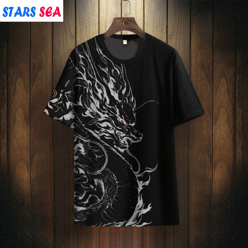 เสื้อยืดแขนสั้นพิมพ์ลายมังกรจีนคอกลมขนาดใหญ่ใหม่แห้งเร็ว 2025 เสื้อยืดมังกร