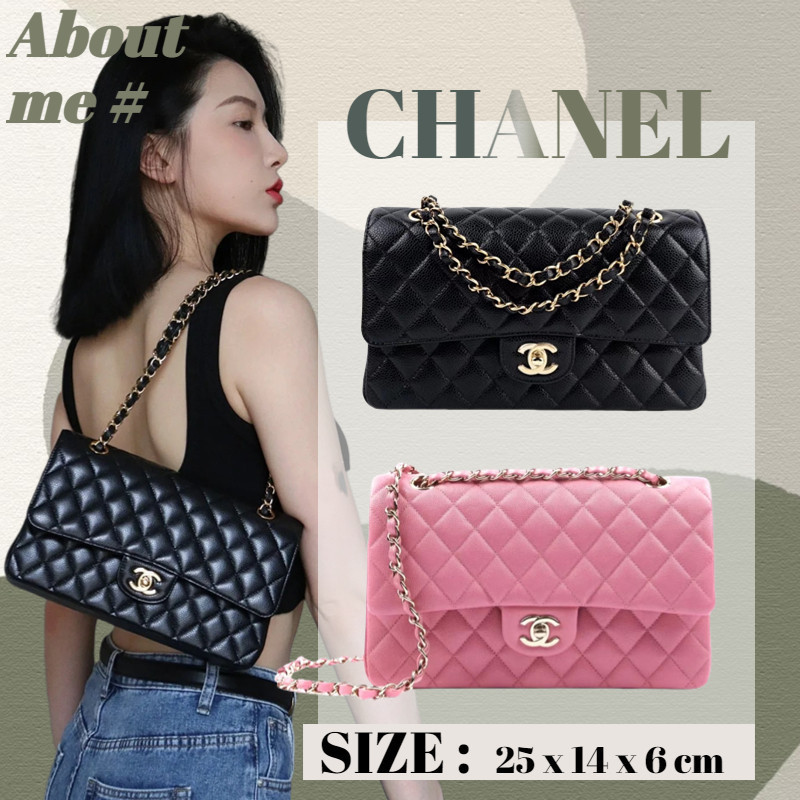 ♞ชาแนล Chanel CF Classic Crossbody Bag/กระเป๋าสายโซ่/หนังแกะ ขนาดกลาง