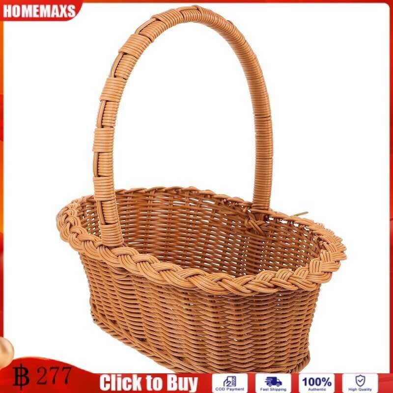 HOMEMAXS Weave Picnic Basket Handheld Grocery Basket Pp Handheld Fruit Basket Travel Camping Baske