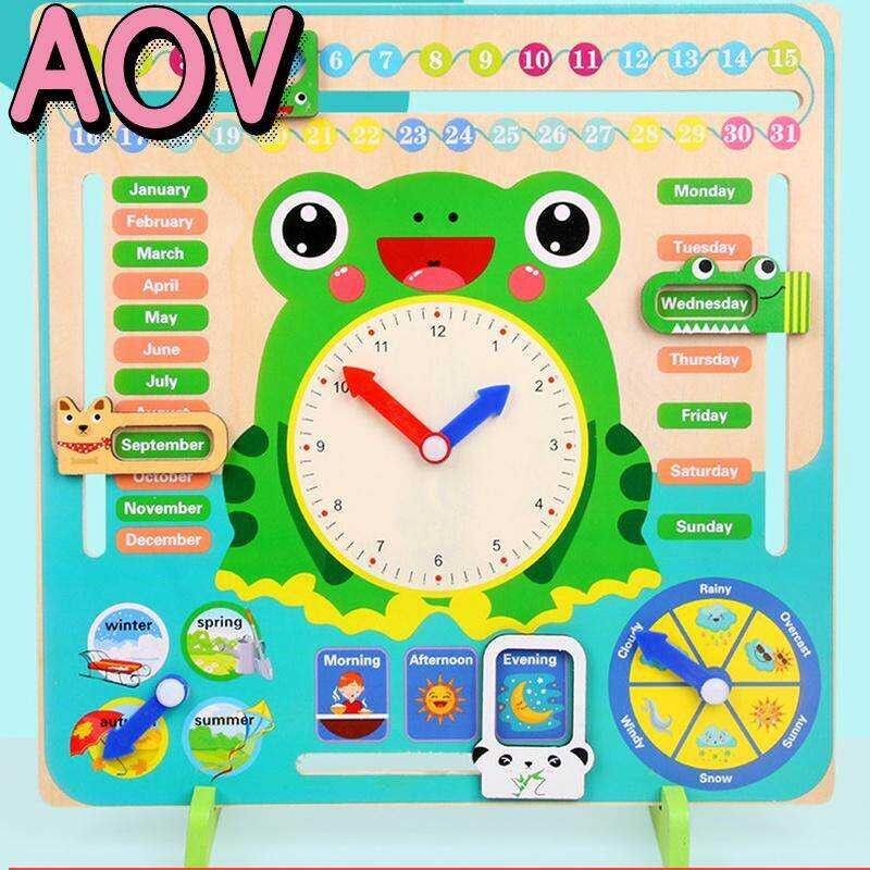Kids Calendar Clock Toy Wooden Clock Calendar Weather Season Month Cognitive Board Montessori Kids