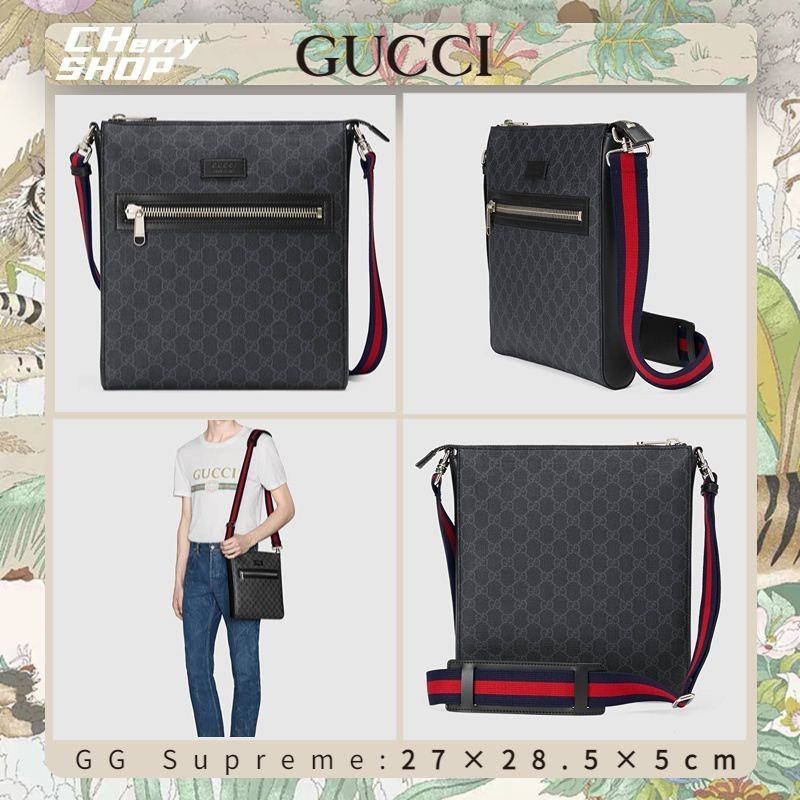 ♞,♘,♙แบรนด์ใหม่และเป็นของแท้/Gucci GG Supreme Canvas Messenger Bagผู้ชาย/กระเป๋าสะพายข้าง/ไหล่