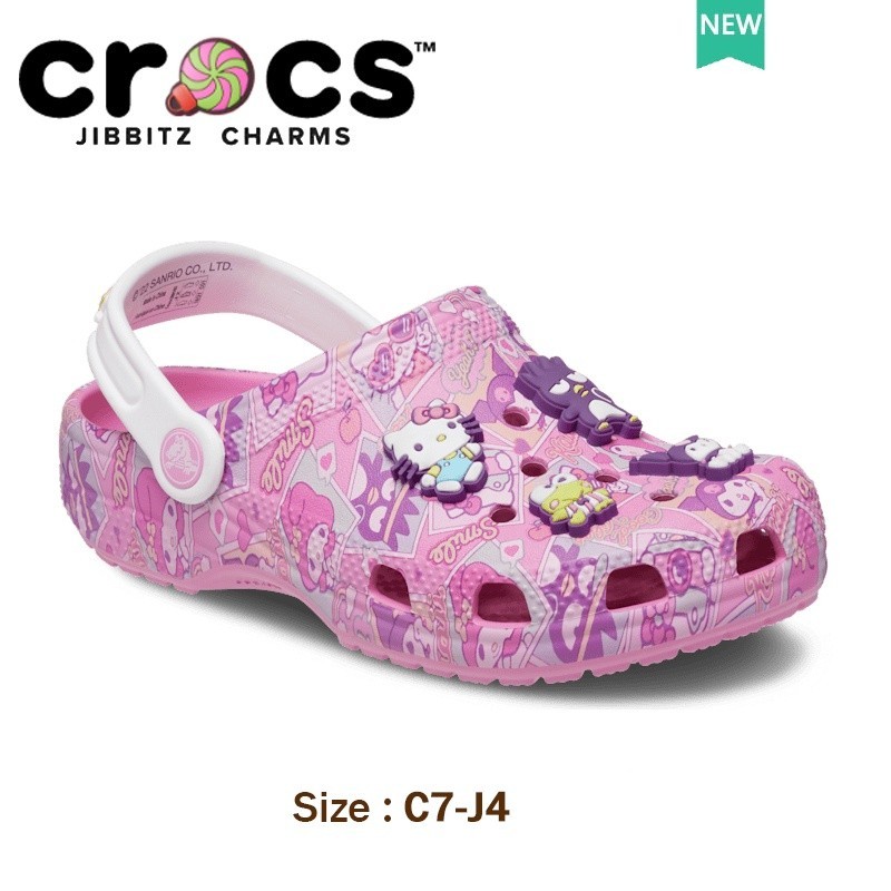รองเท้า croc เด็ก แท้ HELLO KITTY clog รองเท้าแตะลําลอง ลายโลโก้  น่ารัก สไตล์เจ้าหญิง สําหรับเด็ก
