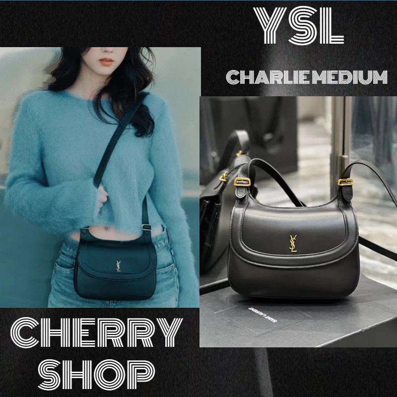 Saint Laurent/ YSL CHARLIE MEDIUM SHOULDER BAG IN SMOOTH LEATHERผู้หญิง/กระเป๋าสะพายข้าง/กระเป๋าสะพ