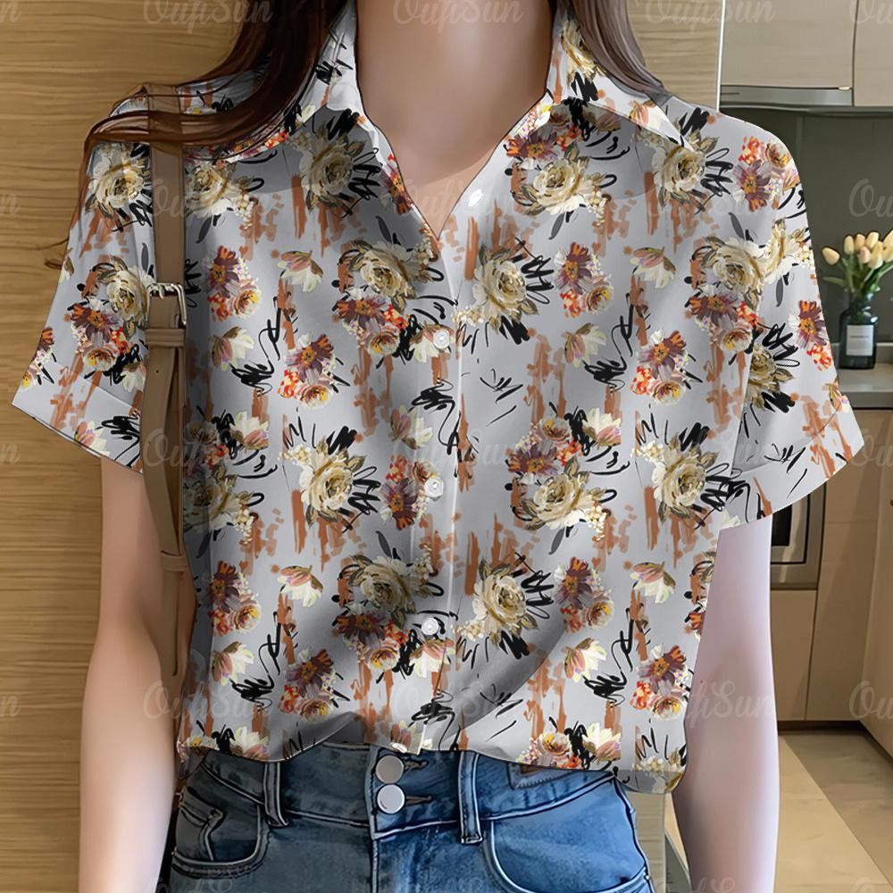 เสื้อดอกไม้ผู้หญิง ลายฮาวาย แขนสั้น โอเวอร์ไซส์