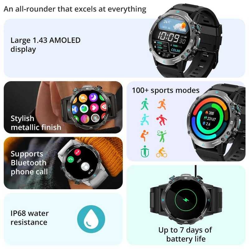 ❥ COLMI M42 Smartwatch 1.43 ''จอแสดงผลamoled 100 โหมดกีฬาโทรด้วยเสียงสมาร์ทนาฬิกาผู้ชายผู้หญิงเ