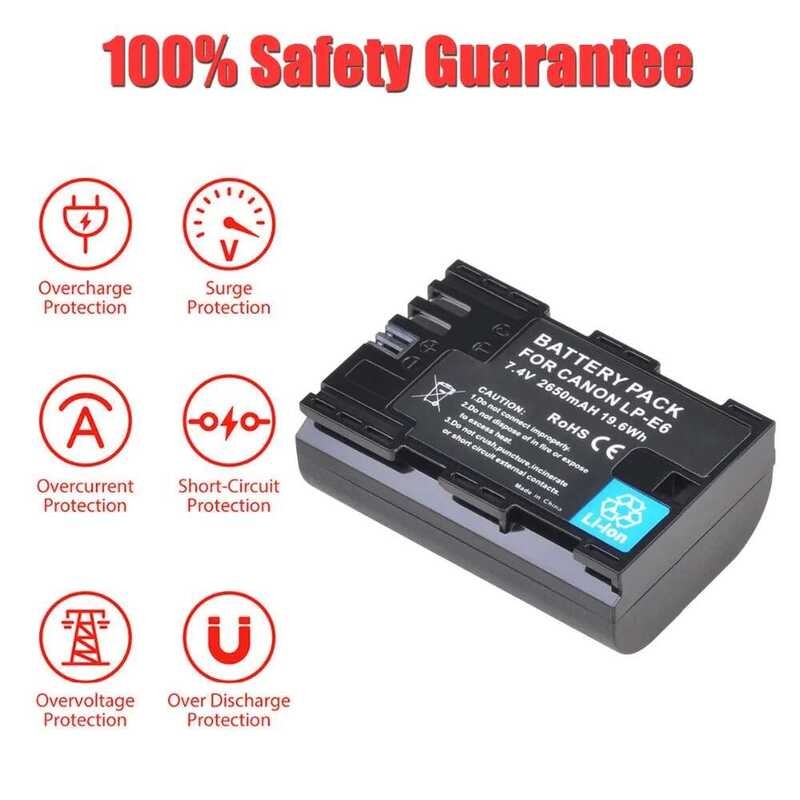 ❤️ 2650Mah LP E6 Lpe6 Bateria Lp-E6 E6n กล้องแบตเตอรี่ + Dual Charger สำหรับ Canon 5D Mark II I