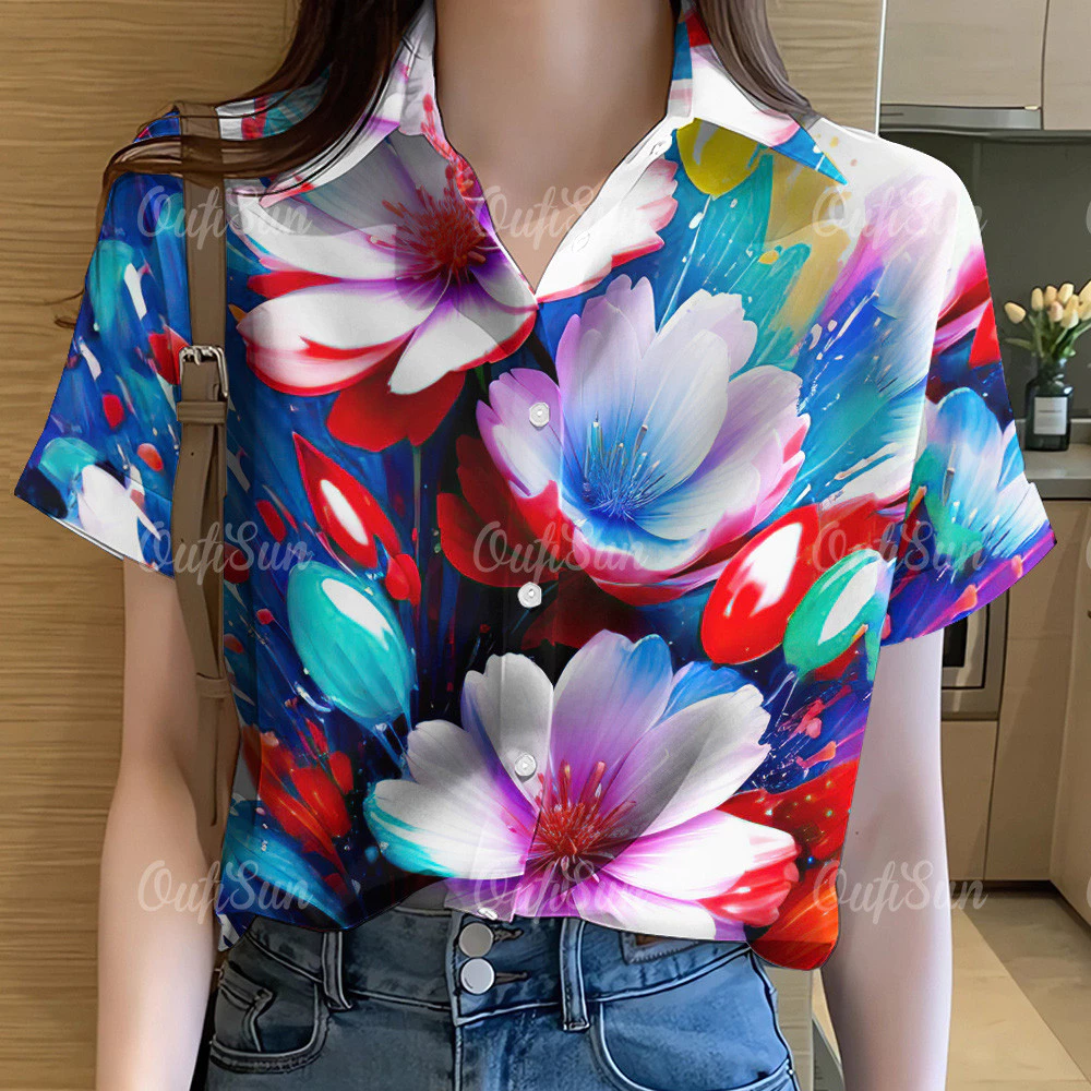 เสื้อผู้หญิงลายดอกไม้ เสื้อแขนสั้นฮาวายโอเวอร์ไซส์ 15 thumbnail 6