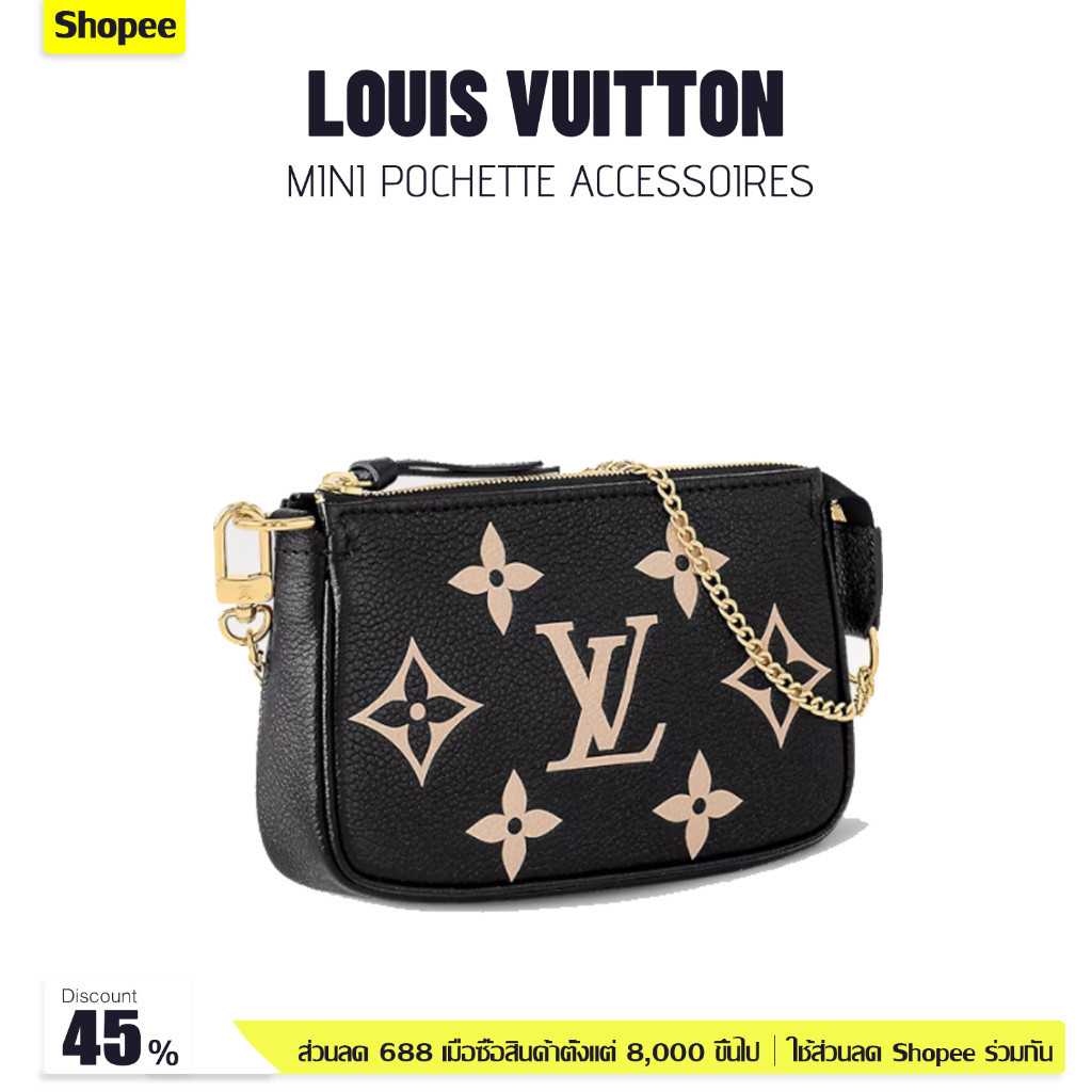 ♞,♘กระเป๋า LV LOUIS VUITTON MINI POCHETTE ACCESSOIRES ตัวแทนจัดซื้อที่เคาน์เตอร์ ของแท้ กระเป๋าถือ
