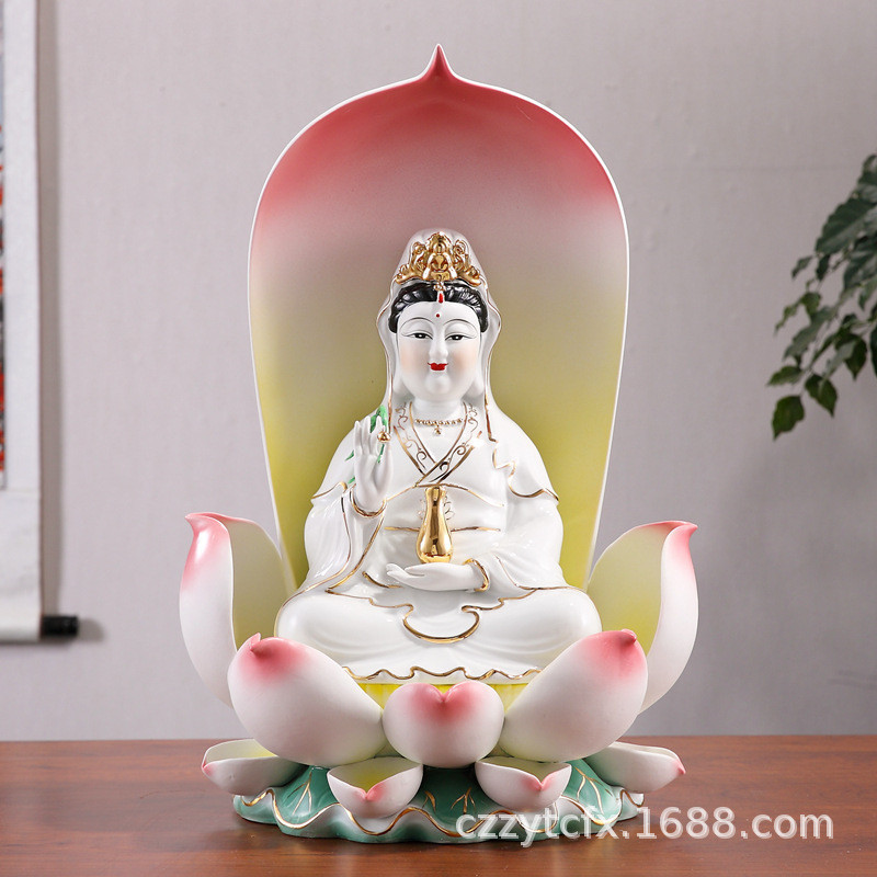 Ceramic Buddha Statue Nanhai Guanyin Bodhisattva High white Porcelain Bag Powder Lotus Guanyin
