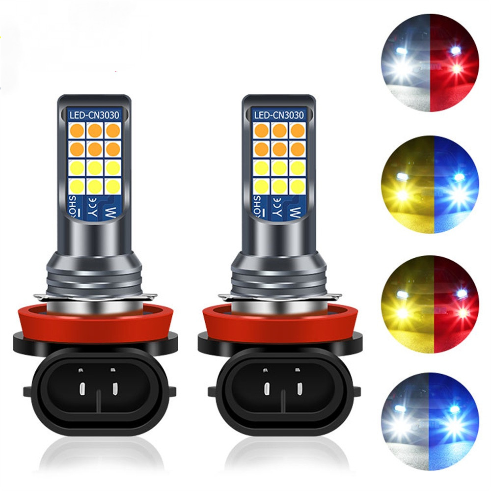 1 ชิ้น 24LED Dual สี H11 รถ LED หมอกโคมไฟ H3 หลอดไฟ LED H7 H8 H9 H11 Super Bright รถหมอก 9005 9006 ส