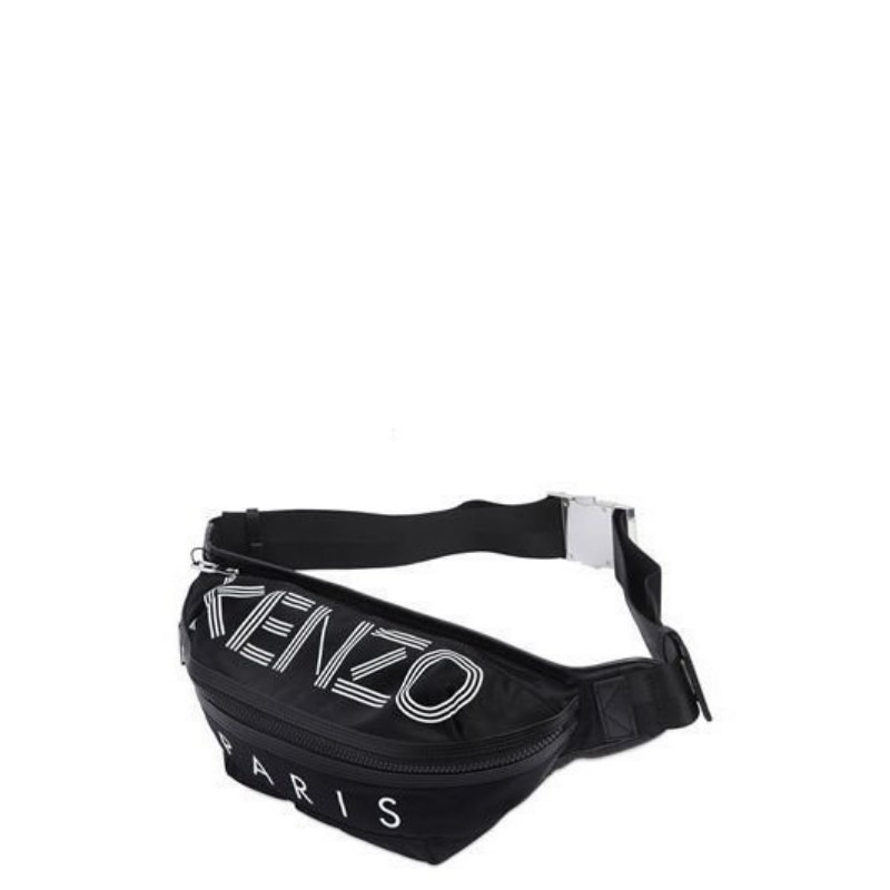 Kenzo ของแท้ เคาน์เตอร์โลโก้ ไนลอน กระเป๋าเข็มขัด สีดํา + สีขาว 8XLU