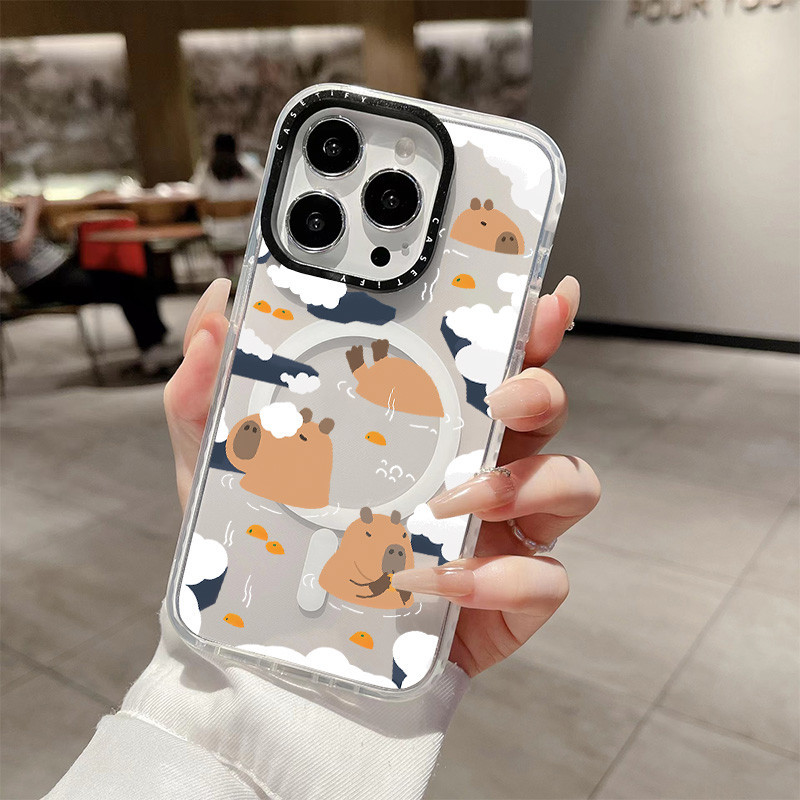 น่ารักการ์ตูน Capybara Outing Day ไร้สายชาร์จแม่เหล็กสําหรับ IPhone 11 14 15 Pro Max 12 13 Pro Max ฝาครอบ 14 PLUS 15 PLUS ซิลิโคนนุ่มกันชนกันกระแทก