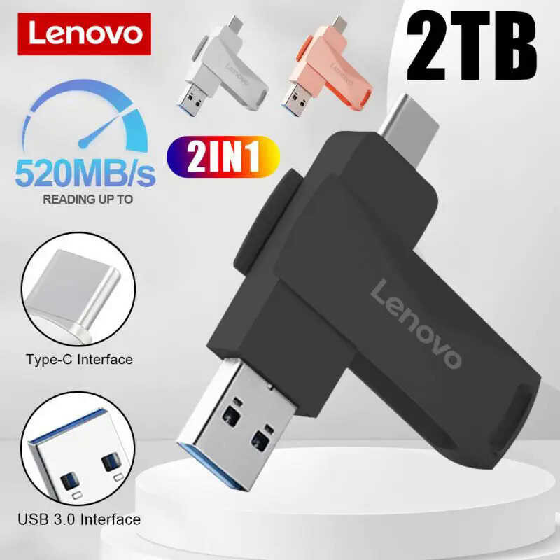 3.0 OTG Lenovo 2-IN-1 Pen Drive 2TB 1TB 128GB USB Type-c Pendrive Flash Disk For Ps5 Accessories Fr 
