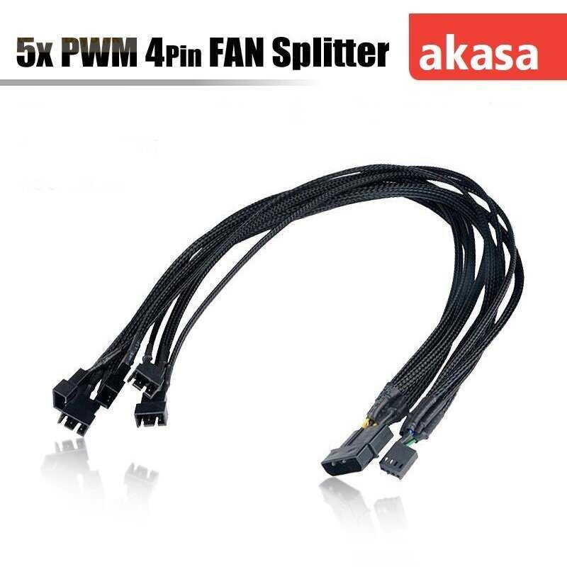 4 Akasa 45cm Pin CPU Power 5x 4Pin Fan Splitter Extension Cable Connector For Single Motherboard PW