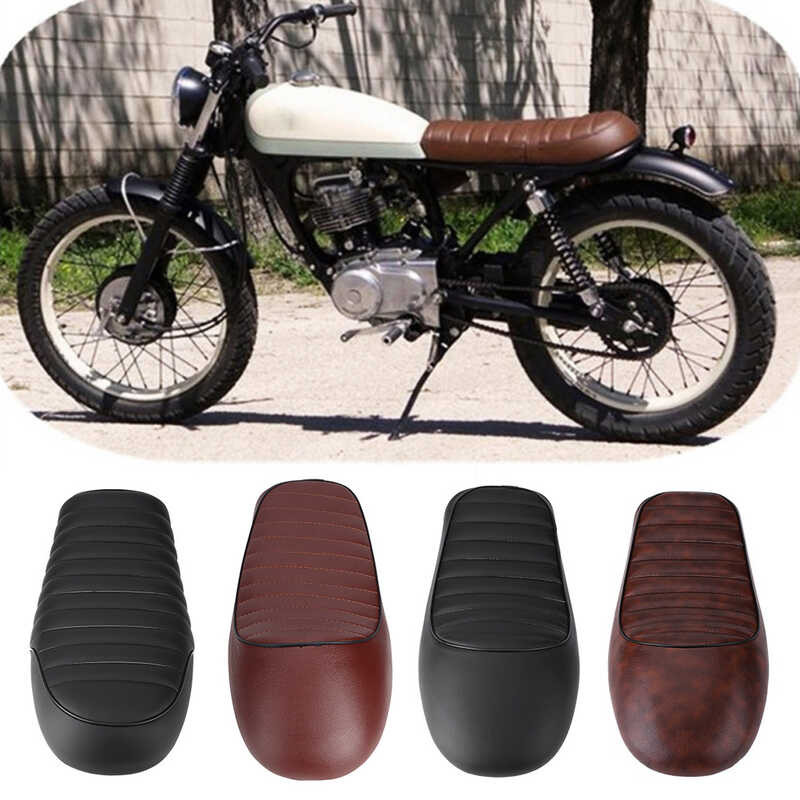 ❤ Motorcycle PU Leather Vintage Cafe Racer Refit Seat Flat Saddle Cushion For Cg125 GN CG Cb400