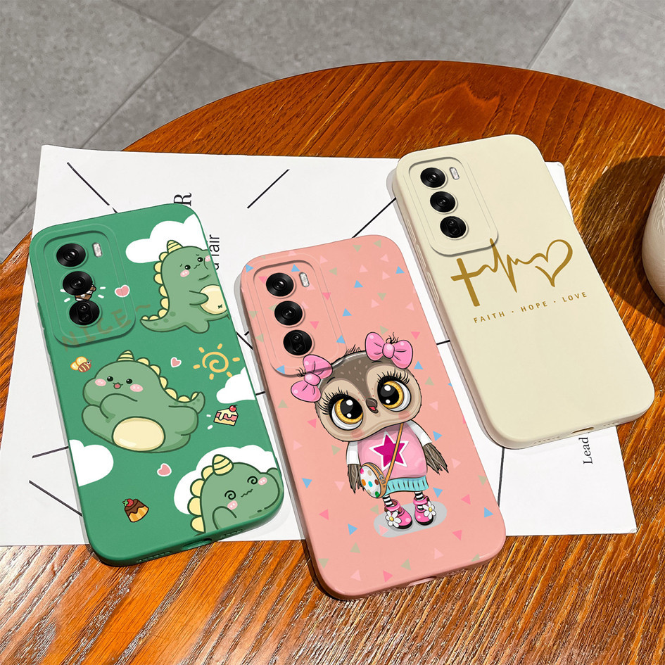 ปลอกสําหรับoppo Reno12 Pro 5Gเคสโทรศัพท์ไดโนเสาร์ยอดนิยมสแควร์ซิลิโคนเหลวป้องกันปกหลังสําหรับOppoReno 12 12Pro 5GกันชนCapa
