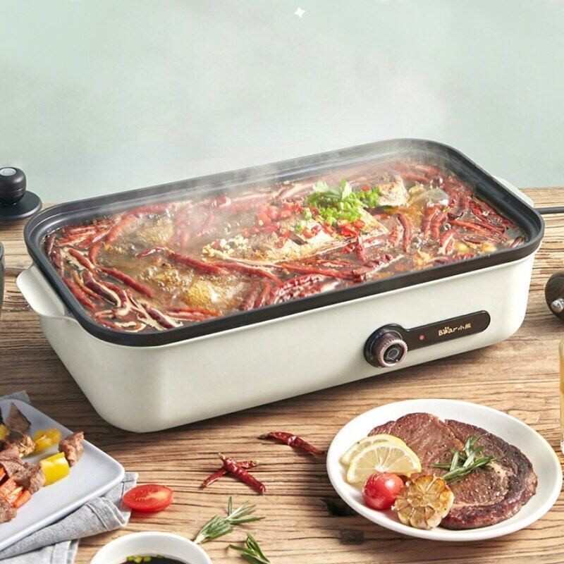 Bear/4L Multi-functional Electric Barbecue Hot Pot Frying Pan Household Grilling Machine Intelligent Cooking