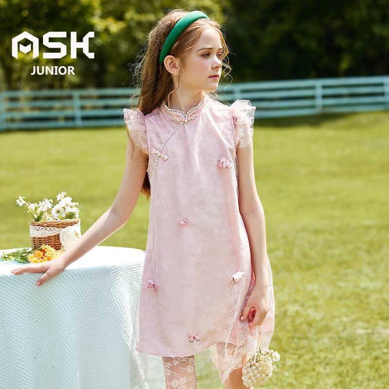 ❤ ASK JUNIOR Girls 4-14 Years Old Fashion Casual Retro Cheongsam Princess Dress