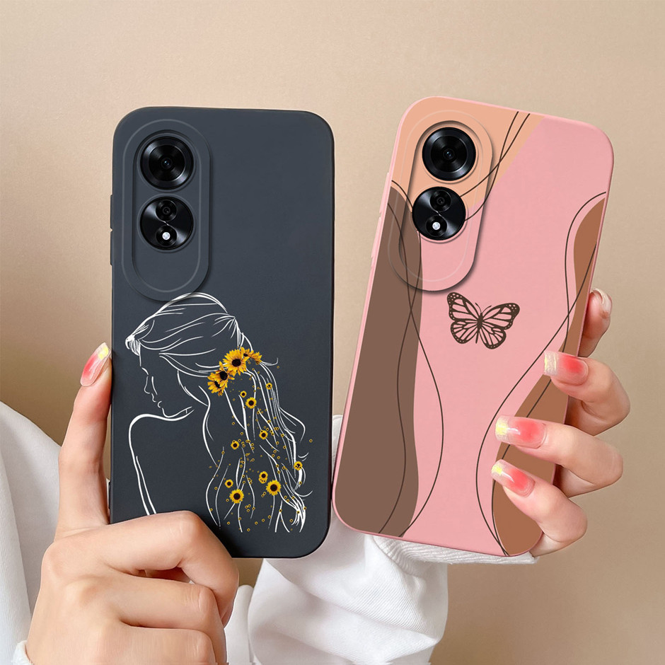 ปลอกสําหรับoppo A60 4Gสวยผีเสื้อดอกไม้การ์ตูนป้องกันสแควร์ซิลิโคนเหลวนุ่มปกหลังสําหรับOppo A60 4Gออกแบบใหม่Capaเคสโทรศัพท์