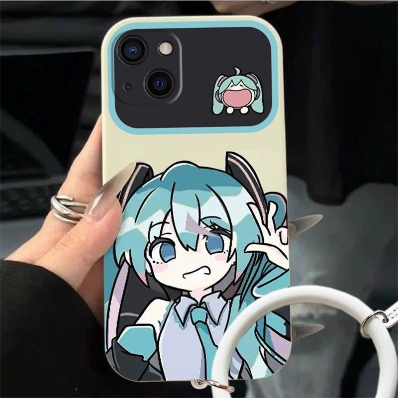 ♞,♘เหมาะสำหรับเคสโทรศัพท์มือถือ Apple 15plus ฮัตสึเนะมิคุสองมิติสไตล์วิทยาลัยสร้อยข้อมือตัวละครสไตล