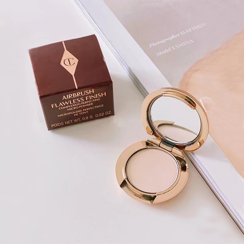 Charlotte Tilbury/ct Powder Cake Sample Mini ของแท้ 0.8g Oil Control Setting ฟรีพัฟขนาดเล็ก Mini Face Makeup Powder