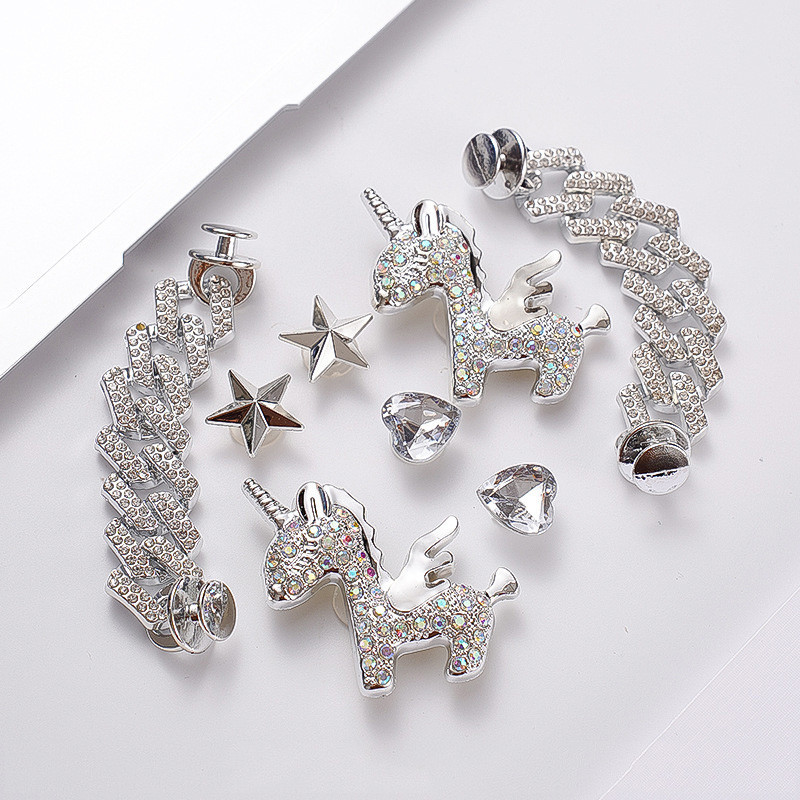 คริสตัลเจาะรองเท้าปุ่ม jibbits Charm จิบบิทรองเท้า สําหรับ DIY เครื่องประดับดอกไม้ส่วนบุคคล Clog รองเท้าอุปกรณ์ตกแต่งฤดูร้อน