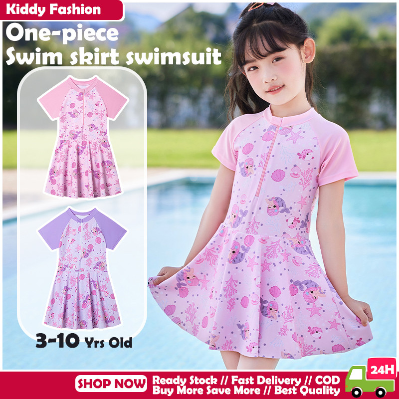 [BANGKOK SHIPPING] ชุดว่ายน้ําวันพีชสําหรับเด็กผู้หญิง 3-14 Yrs Old Kids Short Sleeved ชุดว่ายน้ํากระโปรง