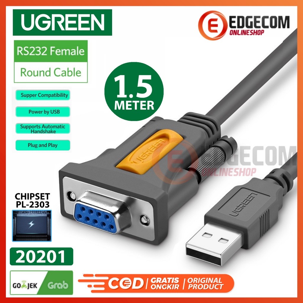 ในสต็อก Ugreen สาย USB to DB9 RS232 Serial Female 1.5M 20201