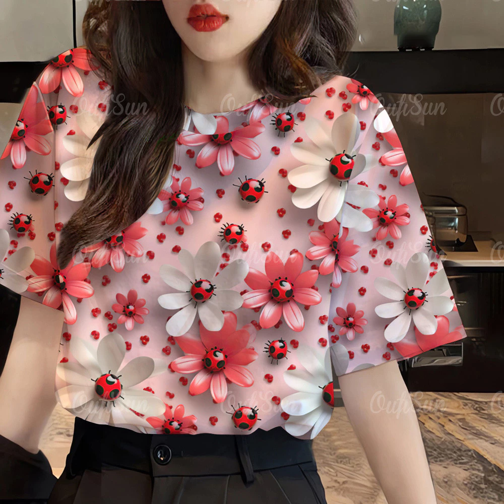 เสื้อยืดผู้หญิงลายดอกไม้แขนสั้น ทรงโอเวอร์ไซส์ รุ่น ส 15 thumbnail 9