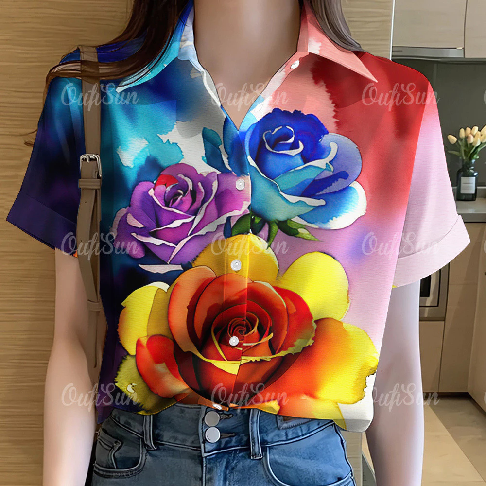 เสื้อผู้หญิงลายดอกไม้ เสื้อแขนสั้นฮาวายโอเวอร์ไซส์ 15 thumbnail 4