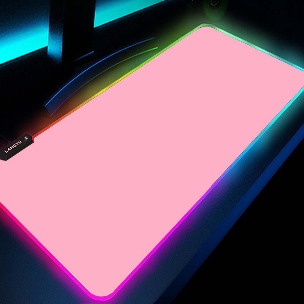 แผ่นรองเมาส์เกมมิ่งไฟ LED RGB ขนาดใหญ่ สีชมพู/ดํา-ขาว สําหรับโต๊ะคอมพิวเตอร์