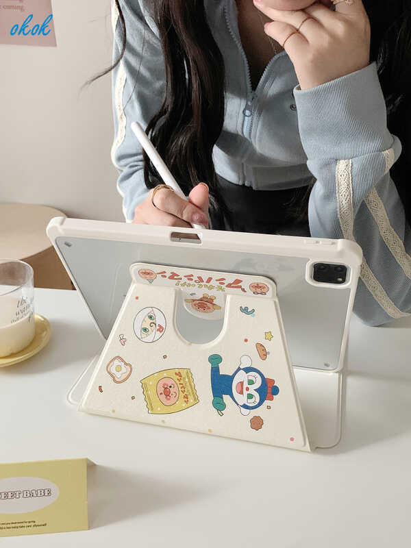 ❤ OKOK Anpanman ขาตั้งหนังพับได้หมุนได้360 ° Casing Tablet สำหรับ Mi