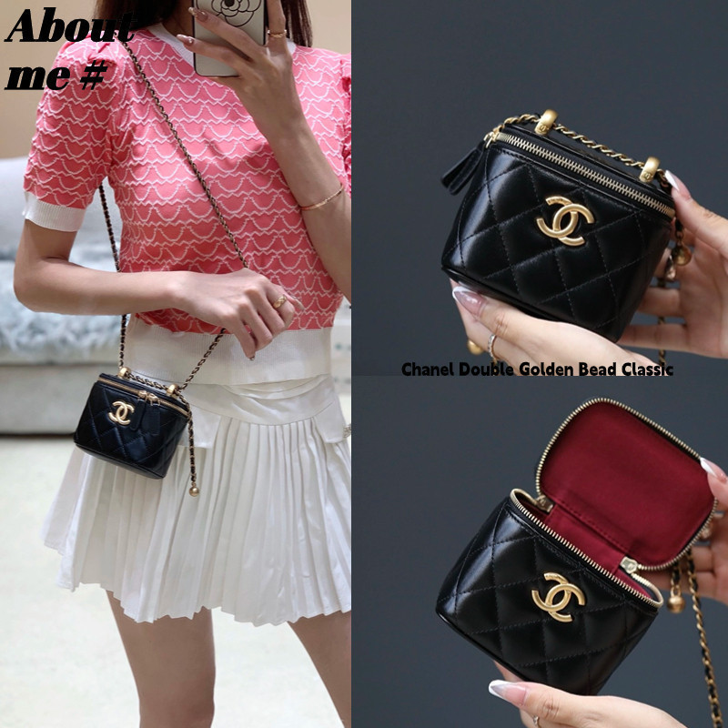 Chanel Double Gold Bead Classic Small Ball Chain Bag Leather Case Women 's Flip Coin Wallet F1AI