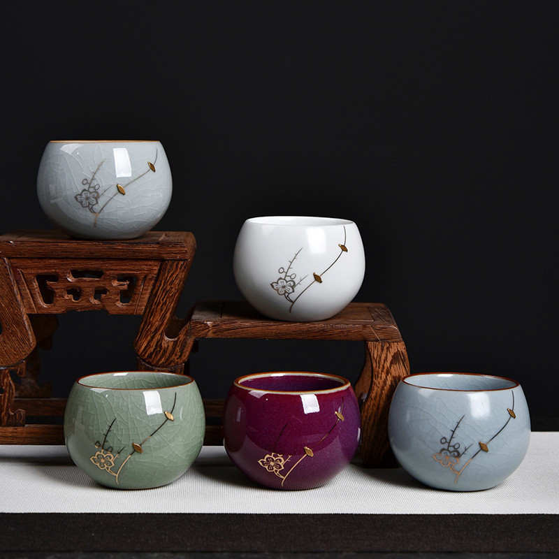 Five major kiln color master cups, single Ru official uniform kiln, tasting cup, Kung Fu set, househ