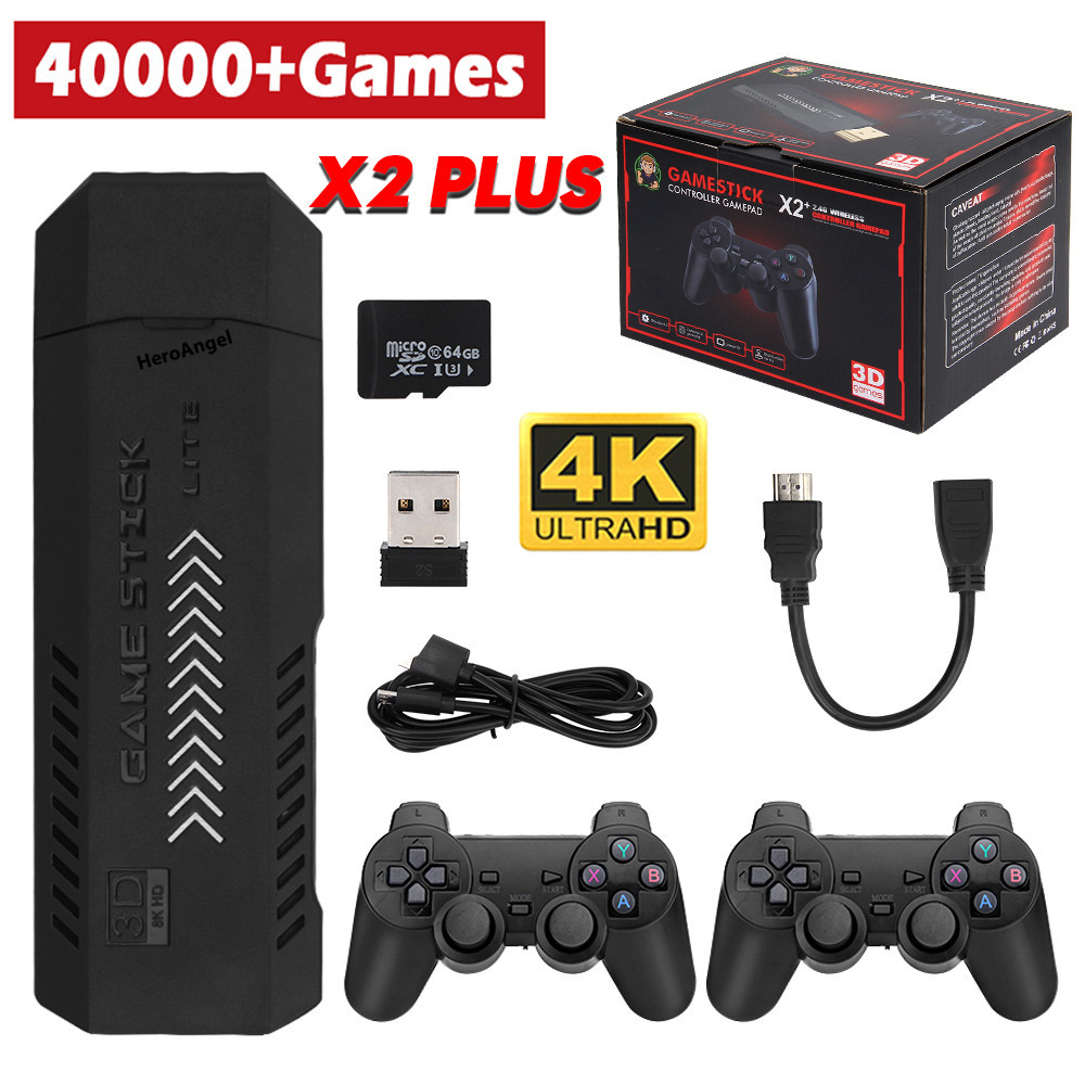 X2 Plus Game stick 3D Retro วิดีโอเกมคอนโซล 2.4G ไร ้ สายคอนโทรลเลอร ์ HD 4.3 ระบบ 40000 เกม 40 Emu