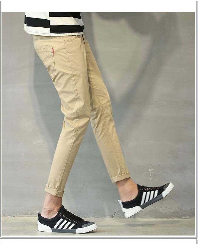 Slim Fit Men's Khaki Stretch Cropped Chino Skinny Casual Pants