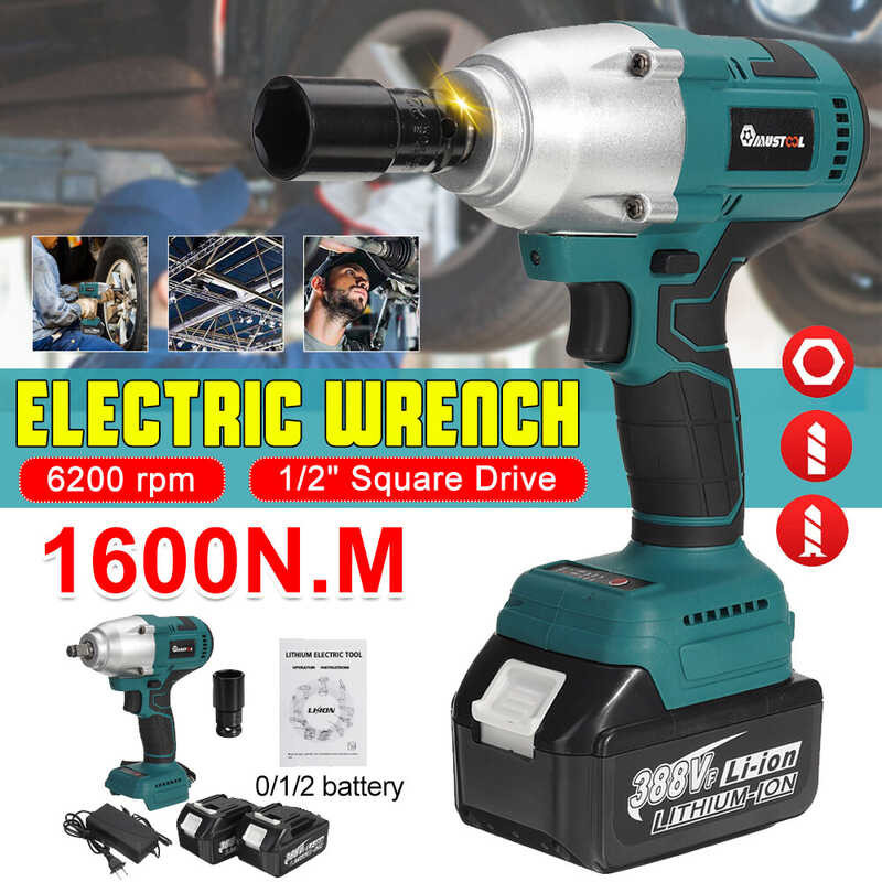 【จัดส่ง 3 วัน】Mustool 1600N.M 388Vf Cordless Impact Brushless Wrench Rechargeable 1/2 In 88Vf