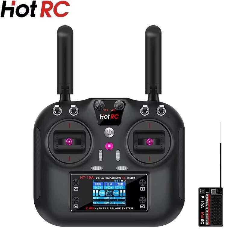 ❥ HOTRC Ht-10A หน้าจอสีสิบช่องรีโมทคอนโทรลเหมาะสําหรับรีโมทคอนโทรลเครื่องบินและรถรุ่น Drone FPV