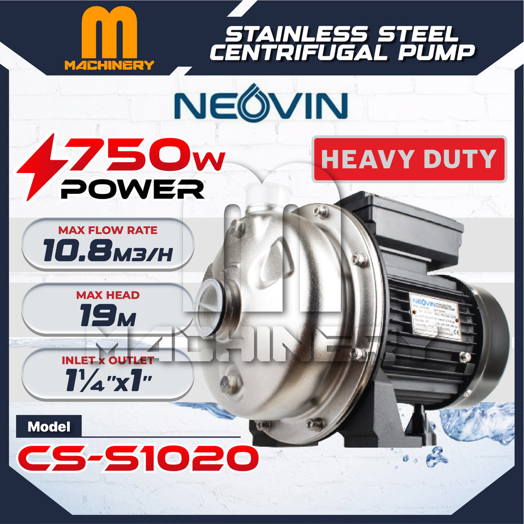 M.Machinery NEOVIN ปั๊มหอยโข่งสแตนเลส CS-S1020 0.75kW 1-1/4"x1" ปั๊มน้ําพื้นผิว