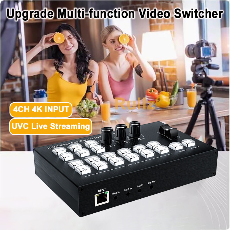 ใหม่ 4K 4 Way HDMI อินพุต 1080P Live Streaming Video Switcher Audio Mixer กล้อง Multi Live Switcher 
