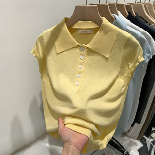 86266 Lyocell Fabric Soft Lapel Short-Sleeved Sweater Women