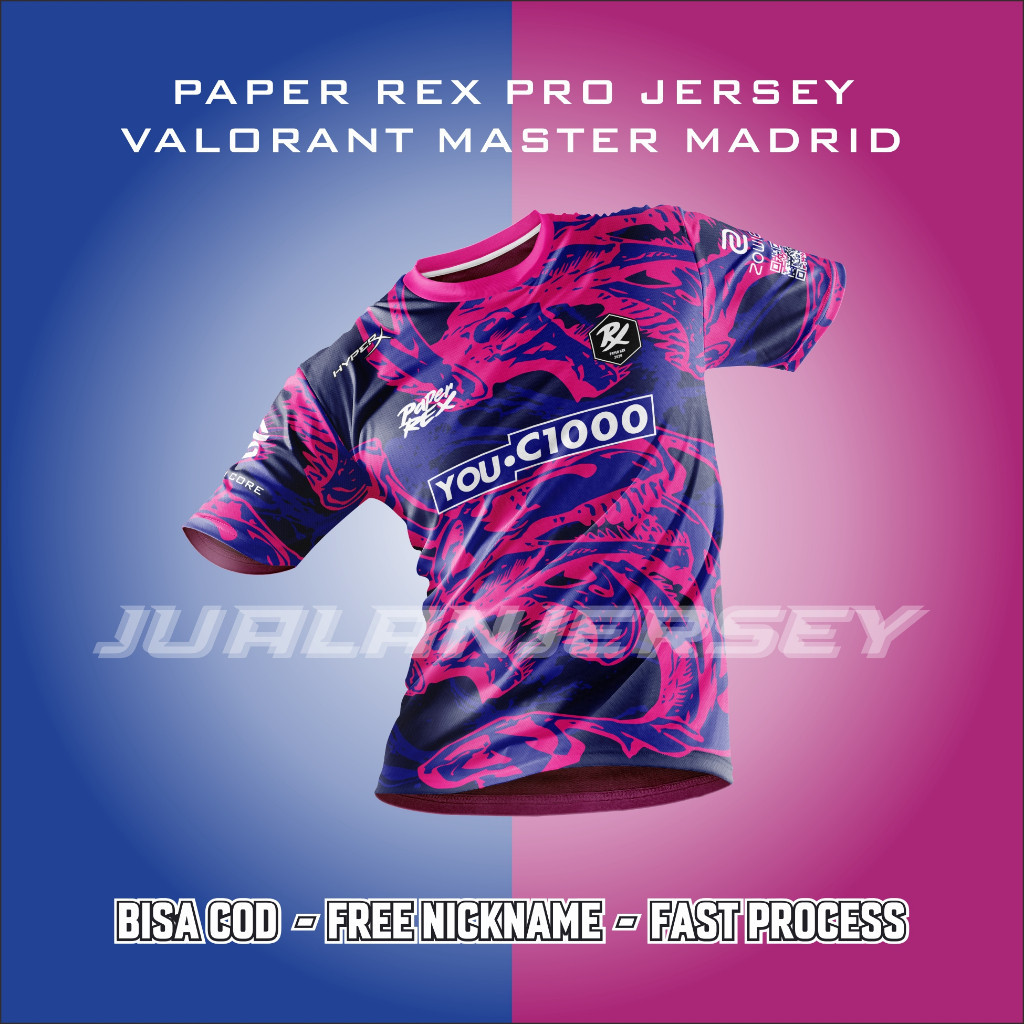 ชื่อและหมายเลขที่กําหนดเองฟรีJersey PRX PAPER REX 2024 VALORANT MASTER MADRID ฟรี CUSTOM ชื่อและหมาย